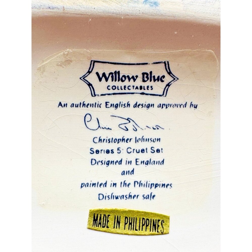 Willow Blue Collectibles Salt Pepper Boat Cruet Set Christopher Johnson China 5 - Picture 5 of 11